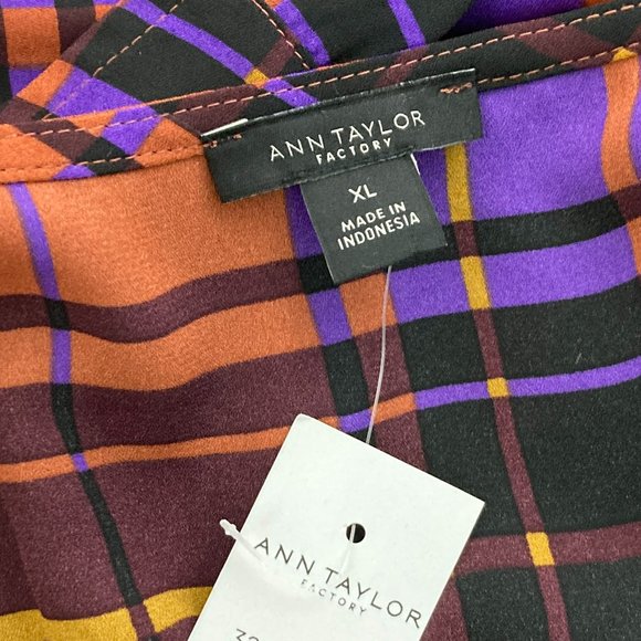 Ann Taylor Factory Plaid Blouse NWT Size XL - Picture 6 of 7